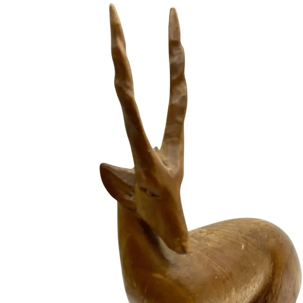 1967 Antelopes Figurines Sculptures Vintate Hand Carved Signed Wood